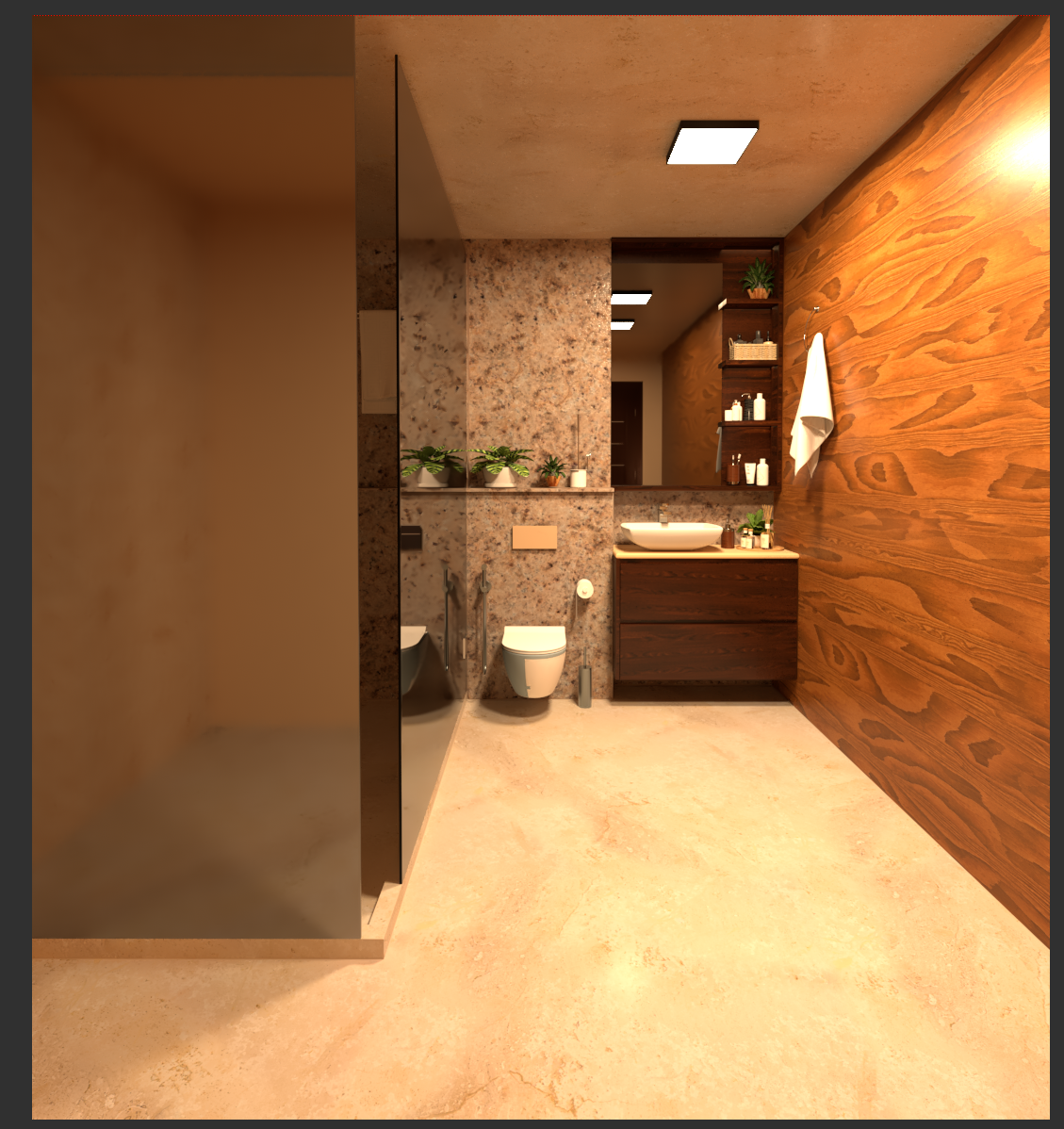 Warm bathroom corridor