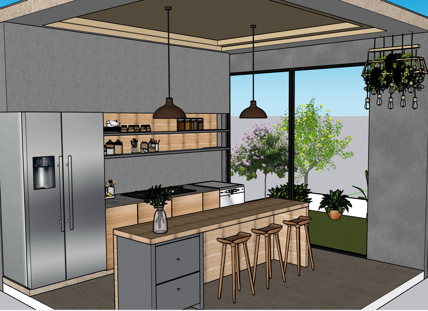 Modular kitchen with garden view